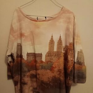 🩷Unbranded Blouse Women's Petite Large, Medieval Castle Bling Rhinestone Fall